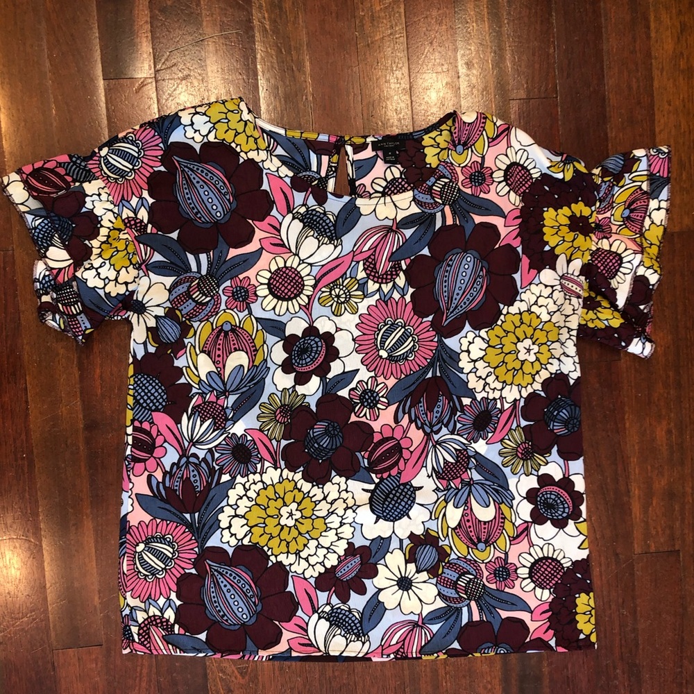 Flouncy floral business casual blouse Ann Taylor